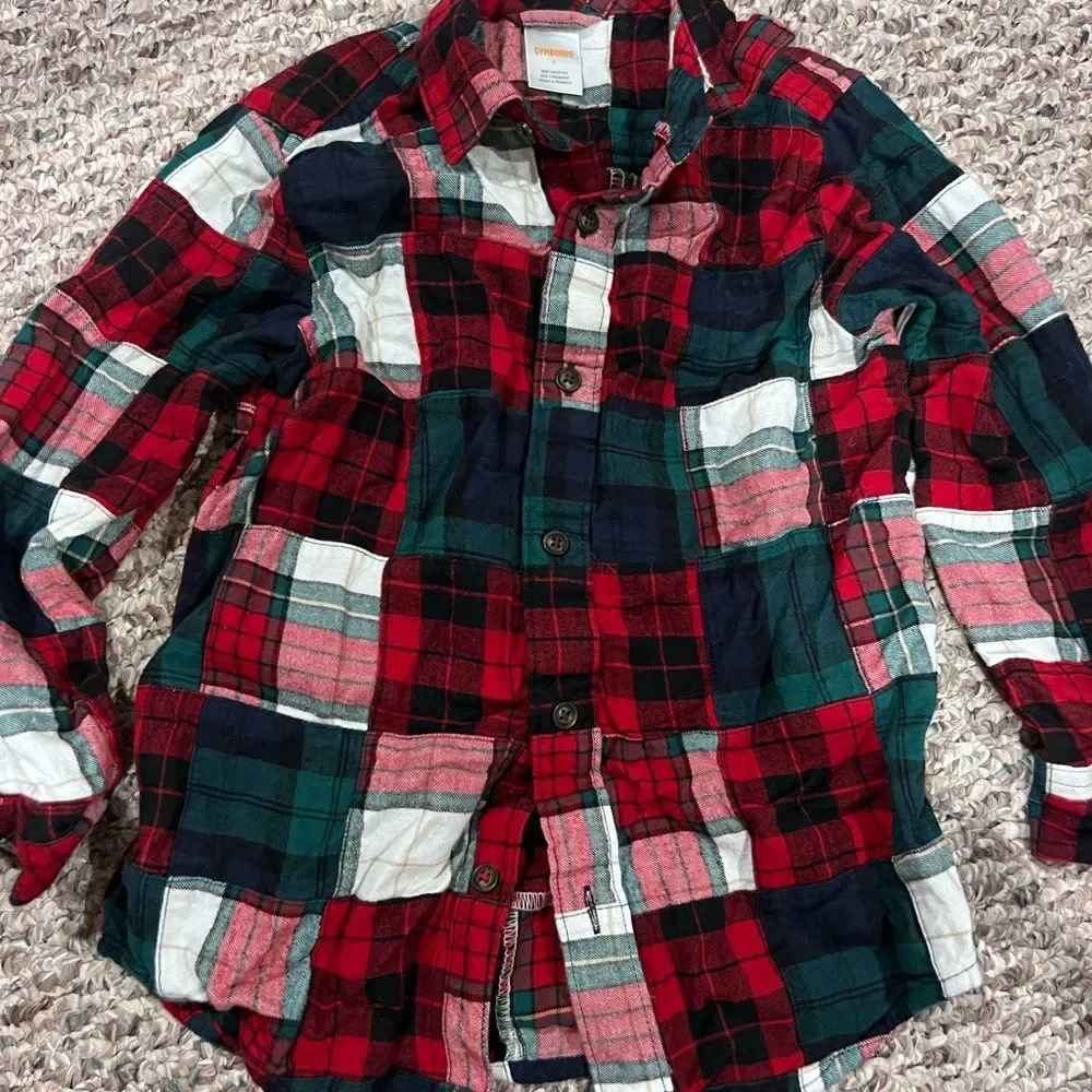 Gymboree quilted plaid holiday boy shirt and matching sister dress